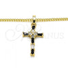 Oro Laminado Pendant Necklace, Gold Filled Style Cross Design, with Black and White Cubic Zirconia, Polished, Golden Finish, 04.284.0008.2.22