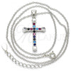 Sterling Silver Pendant Necklace, Cross Design, with Multicolor Cubic Zirconia, Polished, Rhodium Finish, 04.336.0082.16