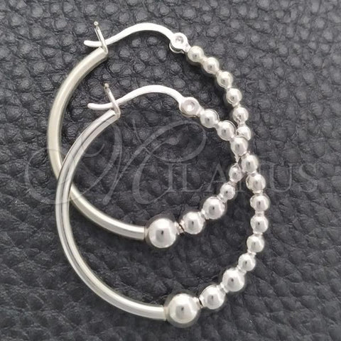 Sterling Silver Medium Hoop, Ball Design, Polished, Silver Finish, 02.399.0022.30