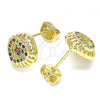 Oro Laminado Stud Earring, Gold Filled Style Heart Design, with Multicolor Micro Pave, Polished, Golden Finish, 02.156.0472.3