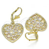 Oro Laminado Dangle Earring, Gold Filled Style Heart Design, Polished, Tricolor, 02.351.0069