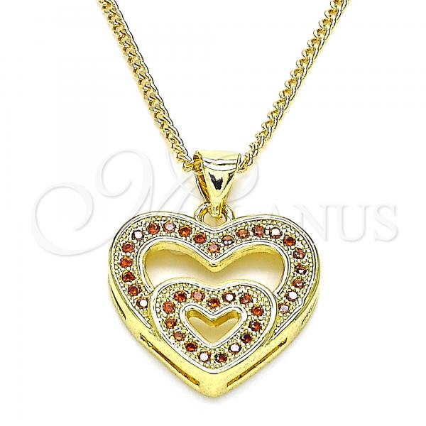 Oro Laminado Pendant Necklace, Gold Filled Style Heart Design, with Garnet Micro Pave, Polished, Golden Finish, 04.156.0031.2.20