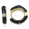 Oro Laminado Huggie Hoop, Gold Filled Style with White Cubic Zirconia, Black Enamel Finish, Golden Finish, 02.362.0004.20