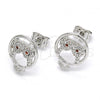 Rhodium Plated Stud Earring, Owl Design, with Garnet and White Cubic Zirconia, Polished, Rhodium Finish, 02.156.0294.1