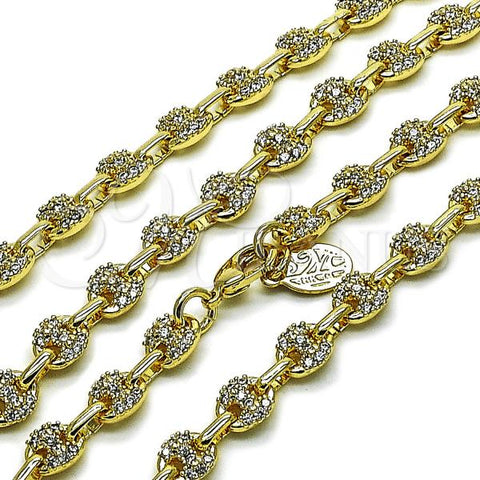 Oro Laminado Fancy Necklace, Gold Filled Style Puff Mariner Design, with White Micro Pave, Polished, Golden Finish, 04.63.1401.20