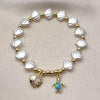 Oro Laminado Fancy Bracelet, Gold Filled Style Shell and Turtle Design, with Ivory Pearl and White Cubic Zirconia, Polished, Golden Finish, 03.341.0258.07