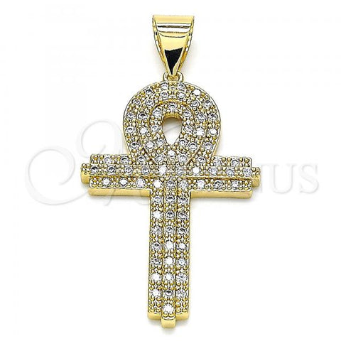 Oro Laminado Religious Pendant, Gold Filled Style Cross Design, with White Micro Pave, Polished, Golden Finish, 05.342.0077