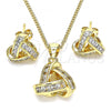 Oro Laminado Earring and Pendant Adult Set, Gold Filled Style Love Knot Design, with White Cubic Zirconia, Polished, Golden Finish, 10.342.0061