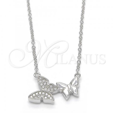 Sterling Silver Pendant Necklace, Butterfly Design, with White Cubic Zirconia, Polished, Rhodium Finish, 04.336.0041.16