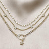 Oro Laminado Fancy Necklace, Gold Filled Style Paperclip and Miami Cuban Design, with White Micro Pave, Polished, Golden Finish, 04.213.0359.16