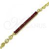 Oro Laminado Fancy Anklet, Gold Filled Style Puff Mariner and Baguette Design, with Garnet Cubic Zirconia, Polished, Golden Finish, 03.130.0013.2.10