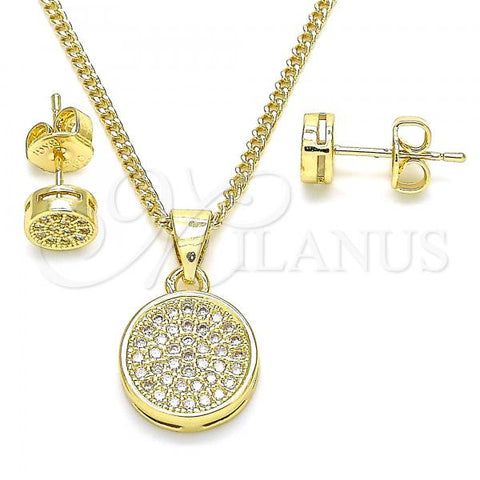Oro Laminado Earring and Pendant Adult Set, Gold Filled Style with White Micro Pave, Polished, Golden Finish, 10.156.0277