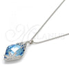 Rhodium Plated Pendant Necklace, Leaf Design, with Aquamarine Swarovski Crystals and White Micro Pave, Polished, Rhodium Finish, 04.239.0013.16