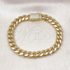 Oro Laminado Fancy Bracelet, Gold Filled Style Miami Cuban Design, with White Micro Pave, Polished, Golden Finish, 03.156.0040.07