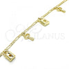 Oro Laminado Charm Anklet , Gold Filled Style Lock and key Design, Polished, Golden Finish, 03.63.2021.10