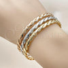 Oro Laminado Trio Bangle, Gold Filled Style Matte Finish, Tricolor, 07.170.0060