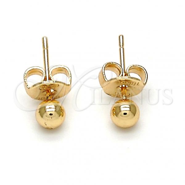Oro Laminado Stud Earring, Gold Filled Style Ball Design, Polished, Golden Finish, 5.128.008
