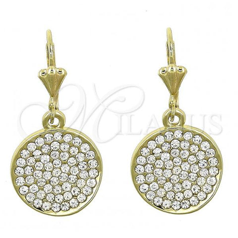 Oro Laminado Dangle Earring, Gold Filled Style with White Crystal, Polished, Golden Finish, 02.59.0122