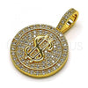 Oro Laminado Fancy Pendant, Gold Filled Style Money Sign Design, with White Micro Pave, Polished, Golden Finish, 05.342.0137