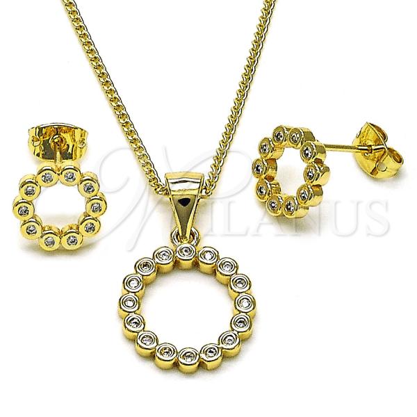 Oro Laminado Earring and Pendant Adult Set, Gold Filled Style with White Micro Pave, Polished, Golden Finish, 10.342.0154