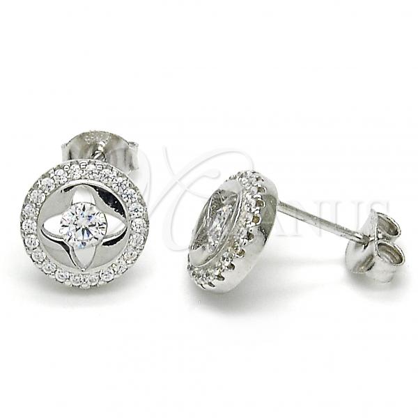 Sterling Silver Stud Earring, with White Cubic Zirconia and White Crystal, Polished, Rhodium Finish, 02.285.0090