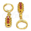 Oro Laminado Long Earring, Gold Filled Style with Garnet and White Cubic Zirconia, Polished, Golden Finish, 02.206.0028