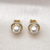 Oro Laminado Stud Earring, Gold Filled Style Ball Design, with Ivory Pearl, Polished, Golden Finish, 02.411.0021