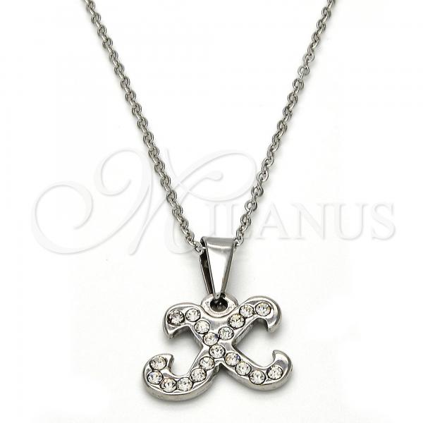 Stainless Steel Pendant Necklace, Initials and Rolo Design, with White Crystal, Polished, Steel Finish, 04.238.0030.18
