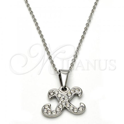 Stainless Steel Pendant Necklace, Initials and Rolo Design, with White Crystal, Polished, Steel Finish, 04.238.0030.18