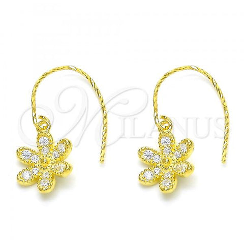 Sterling Silver Dangle Earring, Flower Design, with White Cubic Zirconia, Polished, Golden Finish, 02.366.0001.1