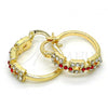 Oro Laminado Small Hoop, Gold Filled Style with Garnet and White Crystal, Polished, Golden Finish, 02.100.0073.1.20
