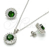 Sterling Silver Earring and Pendant Adult Set, with Green and White Cubic Zirconia, Polished, Rhodium Finish, 10.286.0024.2