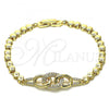 Oro Laminado Fancy Bracelet, Gold Filled Style with White Micro Pave, Polished, Golden Finish, 03.283.0215.07