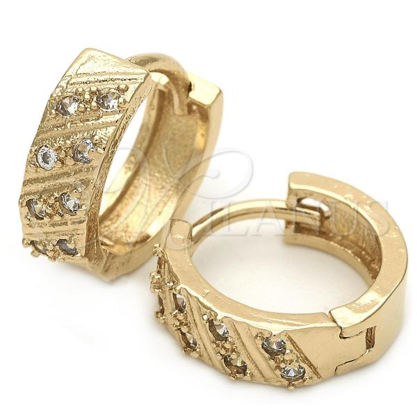 Oro Laminado Huggie Hoop, Gold Filled Style with White Cubic Zirconia, Polished, Golden Finish, 02.63.2575