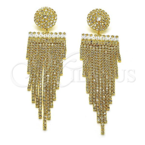 Oro Laminado Long Earring, Gold Filled Style Baguette Design, with White Cubic Zirconia and White Crystal, Polished, Golden Finish, 02.268.0123
