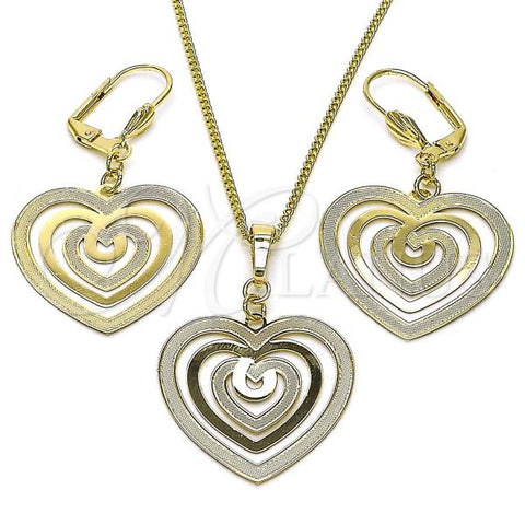 Oro Laminado Earring and Pendant Adult Set, Gold Filled Style Heart Design, Brushed Finish, Golden Finish, 011.002.1