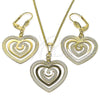 Oro Laminado Earring and Pendant Adult Set, Gold Filled Style Heart Design, Brushed Finish, Golden Finish, 011.002.1