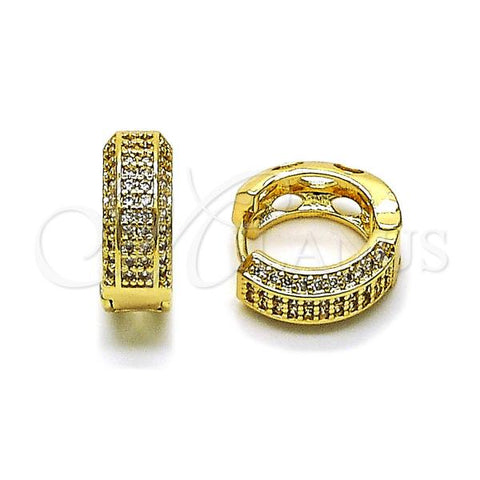 Oro Laminado Huggie Hoop, Gold Filled Style with White Micro Pave, Polished, Golden Finish, 02.283.0285.15