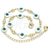 Oro Laminado Fancy Anklet, Gold Filled Style Evil Eye Design, White Enamel Finish, Golden Finish, 03.213.0018.1.10