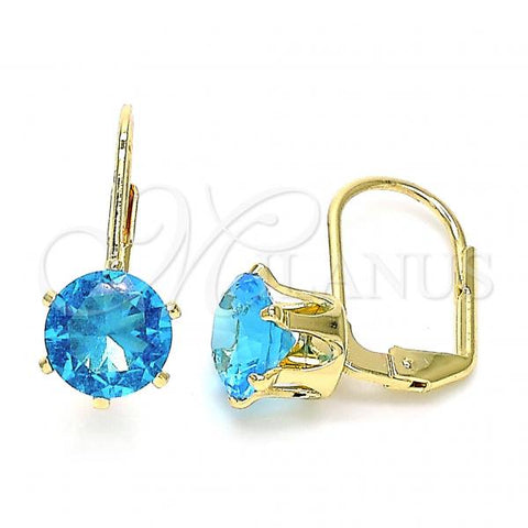 Oro Laminado Leverback Earring, Gold Filled Style with Blue Topaz Cubic Zirconia, Polished, Golden Finish, 5.128.074