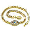 Oro Laminado Fancy Bracelet, Gold Filled Style Evil Eye Design, with Multicolor Micro Pave, White Enamel Finish, Golden Finish, 03.368.0084.1.08