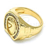 Oro Laminado Mens Ring, Gold Filled Style Horse Design, with White Cubic Zirconia, Polished, Golden Finish, 01.316.0001.12 (Size 12)