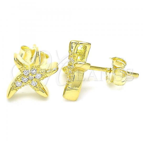 Sterling Silver Stud Earring, with White Cubic Zirconia, Polished, Golden Finish, 02.336.0172.2