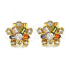 Oro Laminado Stud Earring, Gold Filled Style Flower Design, with Multicolor Cubic Zirconia, Polished, Golden Finish, 02.387.0089.1