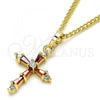 Oro Laminado Pendant Necklace, Gold Filled Style Cross Design, with Garnet and White Cubic Zirconia, Polished, Golden Finish, 04.284.0009.1.22