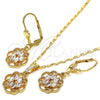 Oro Laminado Earring and Pendant Adult Set, Gold Filled Style with White Cubic Zirconia, Polished, Golden Finish, 10.287.0012