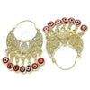 Oro Laminado Long Earring, Gold Filled Style Elephant and Evil Eye Design, Red Resin Finish, Golden Finish, 02.380.0057.1