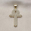 Oro Laminado Religious Pendant, Gold Filled Style Cross Design, with White Micro Pave, Polished, Golden Finish, 05.342.0077