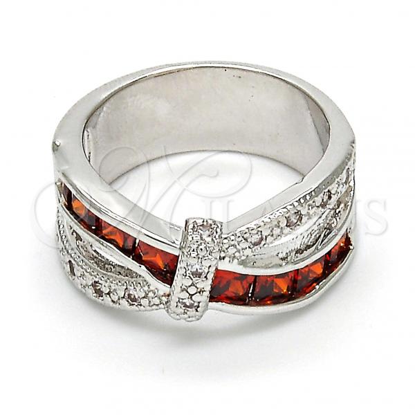 Rhodium Plated Multi Stone Ring, with Garnet and White Cubic Zirconia, Polished, Rhodium Finish, 01.210.0045.3.09 (Size 9)
