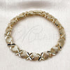 Oro Laminado Tennis Bracelet, Gold Filled Style Heart Design, Diamond Cutting Finish, Golden Finish, 03.213.0357.07